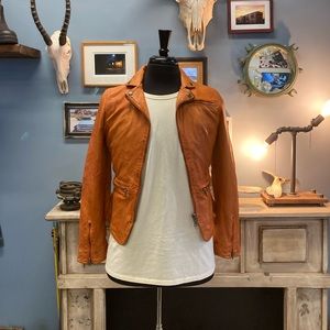 Women’s leather orange jacket. Real 100% lambskin leather